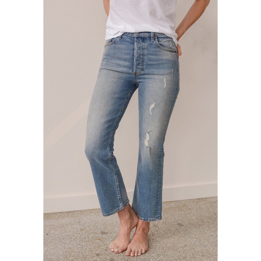 Boyish The Brady High Rise Crop Flare Jeans River of No Return Distressed sz 26
